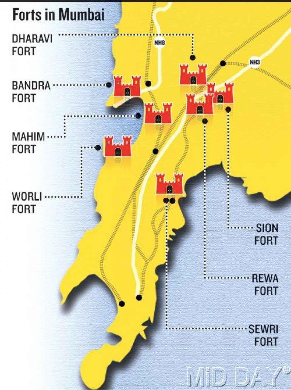 Мумбаи форт област на мапата